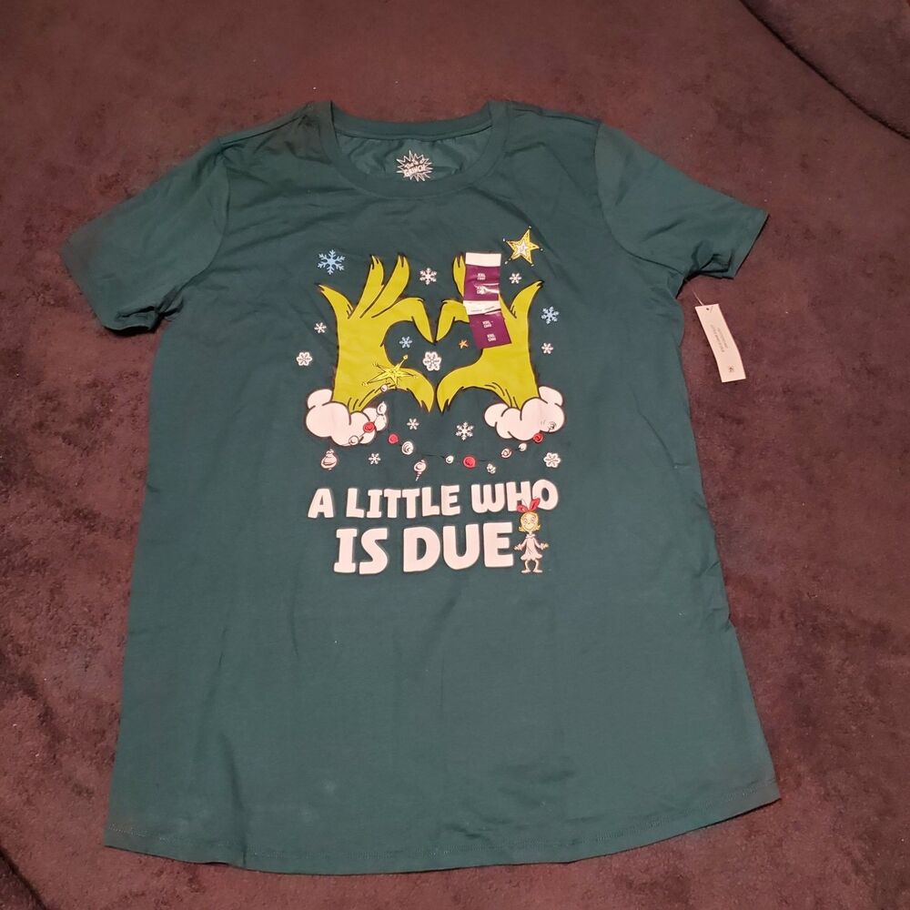 Dr. Seuss Christmas T-Shirt The Grinch A Little Who Is Due Baby 2XL Green NWT
